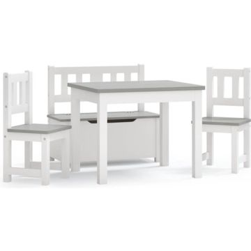 vidaXL 4-delige Kindertafel- en stoelenset MDF wit en grijs