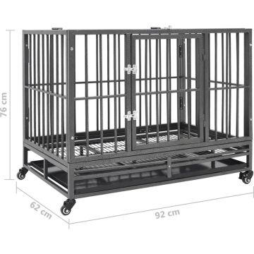 vidaXL Hondenbench met wielen 92x62x76 cm staal