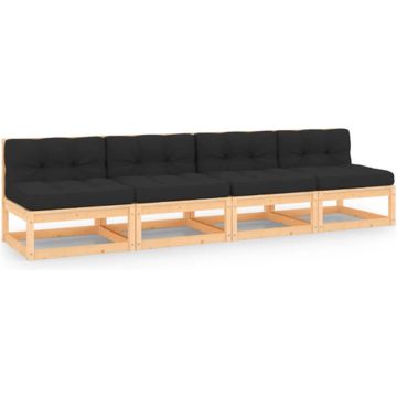 vidaXL 4-delige Loungeset met kussens massief grenenhout