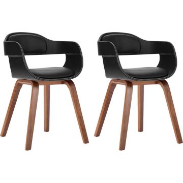 vidaXL Eetkamerstoelen 2 st gebogen hout en kunstleer zwart