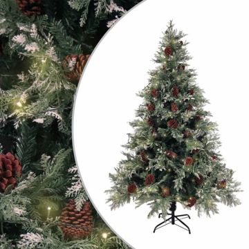 vidaXL Kerstboom met LED's en dennenappels 150 cm PVC en PE groen wit