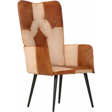 vidaXL Fauteuil echt leer bruin en crèmekleurig