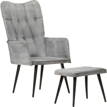 vidaXL Fauteuil met voetenbank vintage stijl canvas grijs