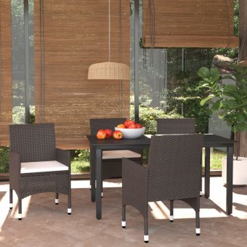 vidaXL 5-delige Tuinset met kussens poly rattan bruin