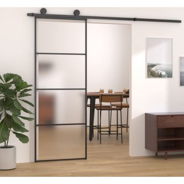 vidaXL Schuifdeur 76x205 cm mat ESG-glas en aluminium zwart