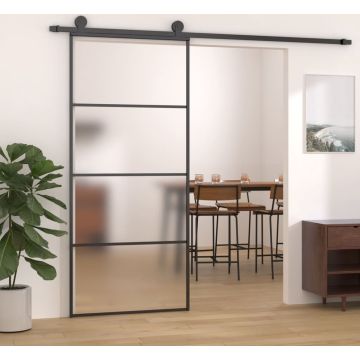 vidaXL Schuifdeur 90x205 cm mat ESG-glas en aluminium zwart