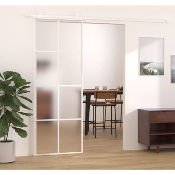 vidaXL Schuifdeur 76x205 cm mat ESG-glas en aluminium wit