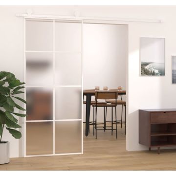 vidaXL Schuifdeur 90x205 cm mat ESG-glas en aluminium wit