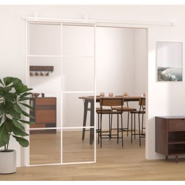 vidaXL Schuifdeur 102,5x205 cm ESG-glas en aluminium wit