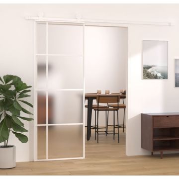 vidaXL Schuifdeur 76x205 cm mat ESG-glas en aluminium wit