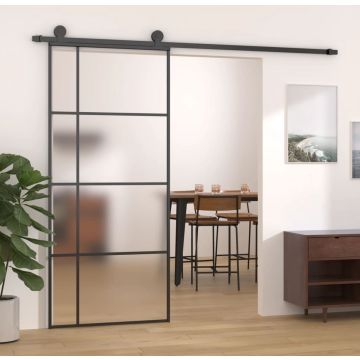 vidaXL Schuifdeur 90x205 cm mat ESG-glas en aluminium zwart