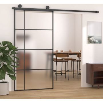 vidaXL Schuifdeur 102,5x205 cm mat ESG-glas en aluminium zwart