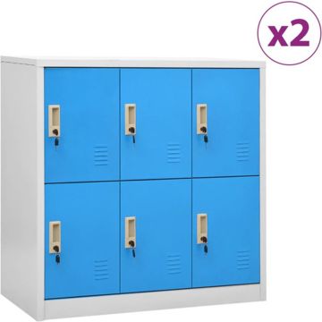 vidaXL Lockerkasten 2 st 90x45x92,5 cm staal lichtgrijs en blauw