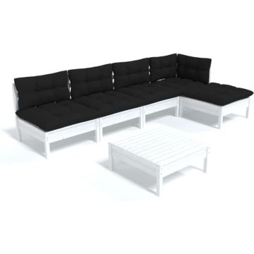 vidaXL 6-delige Loungeset met kussens grenenhout wit