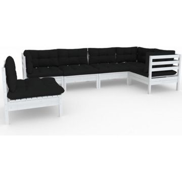 vidaXL 6-delige Loungeset met kussens grenenhout wit