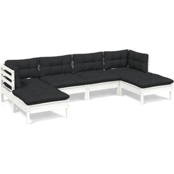 vidaXL 6-delige Loungeset met kussens grenenhout wit