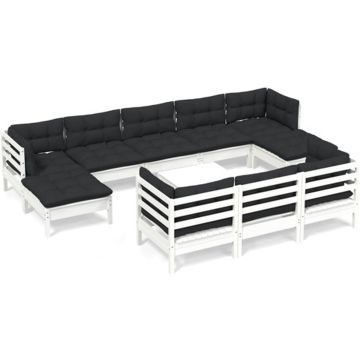 vidaXL 11-delige Loungeset met kussens massief grenenhout wit