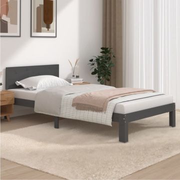 vidaXL Bedframe massief grenenhout grijs 100x200 cm