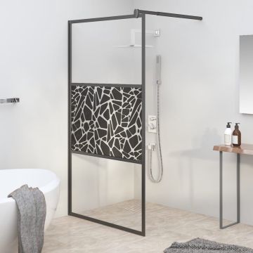 vidaXL Inloopdouchewand met stenenmotief 100x195 cm ESG-glas zwart