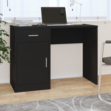 vidaXL Bureau met kast en lade 100x40x73 cm bewerkt hout zwart