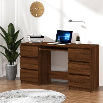 vidaXL Bureau 140x50x77 cm bewerkt hout bruineikenkleurig