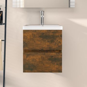 vidaXL Wastafelkast 41x38,5x45 cm bewerkt hout gerookt eikenkleurig