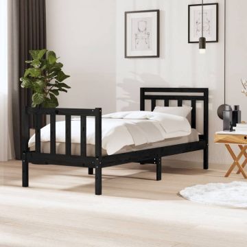 vidaXL Bedframe massief hout zwart 75x190 cm 2FT6 Small Single