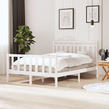 vidaXL Bedframe massief hout wit 140x190 cm