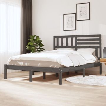 vidaXL Bedframe massief grenenhout grijs 135x190 cm 4FT6 double