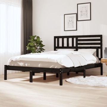 vidaXL Bedframe massief grenenhout zwart 150x200 cm 5FT king size