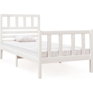 vidaXL Bedframe massief hout wit 75x190 cm 2FT6 small single