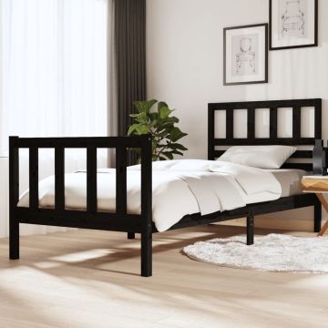 vidaXL Bedframe massief hout zwart 90x200 cm