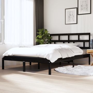 vidaXL Bedframe massief grenenhout zwart 140x190 cm