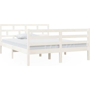 vidaXL Bedframe massief grenenhout wit 140x190 cm