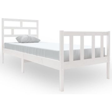 vidaXL Bedframe massief grenenhout wit 75x190 cm 2FT6 small single