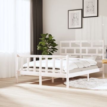 vidaXL Bedframe massief grenenhout wit 150x200 cm 5FT king size