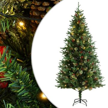 vidaXL Kerstboom met LED's en dennenappels 225 cm PVC en PE groen