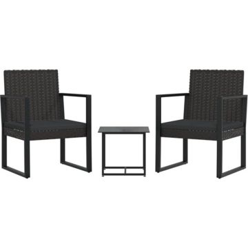 vidaXL 3-delige Loungeset met kussens poly rattan zwart