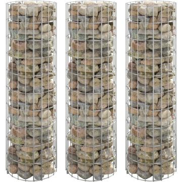 vidaXL Gabion plantenbakken 3 st rond verhoogd Ø30x100 cm staal