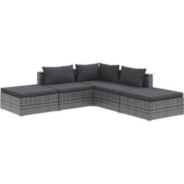 vidaXL 5-delige Loungeset met kussens poly rattan grijs