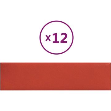 vidaXL Wandpanelen 12 st 1,08 m² 60x15 cm kunstleer rood