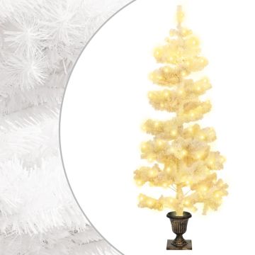 vidaXL Spiraalkerstboom met pot en LED's 120 cm PVC wit