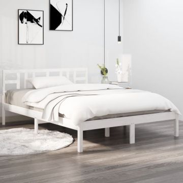 vidaXL Bedframe massief hout wit 140x190 cm