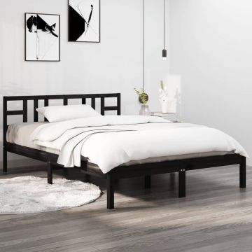 vidaXL Bedframe massief hout zwart 140x190 cm