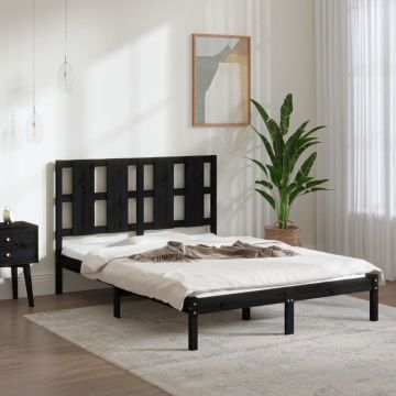 vidaXL Bedframe massief grenenhout zwart 140x190 cm