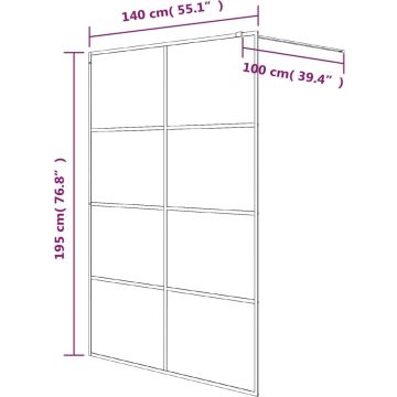 vidaXL Inloopdouchewand 140x195 cm mat ESG-glas zwart