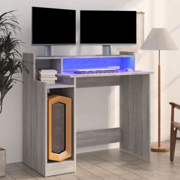 vidaXL Bureau met LED-verlichting 97x45x90 cm hout grijs sonoma eiken