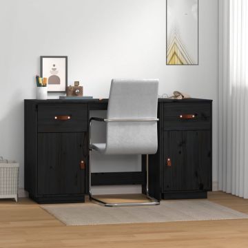 vidaXL Bureau met kastjes 135x50x75 cm massief grenenhout zwart