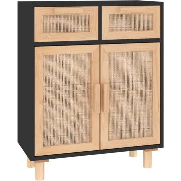 vidaXL Dressoir 60x30x75 cm massief grenen hout en rattan zwart