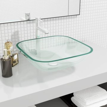 vidaXL Wasbak 42x42x14 cm glas transparant